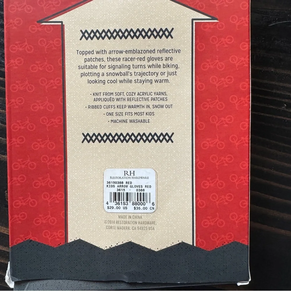 NWT Restoration Hardware Red Arrow Relective Gloves for Kids